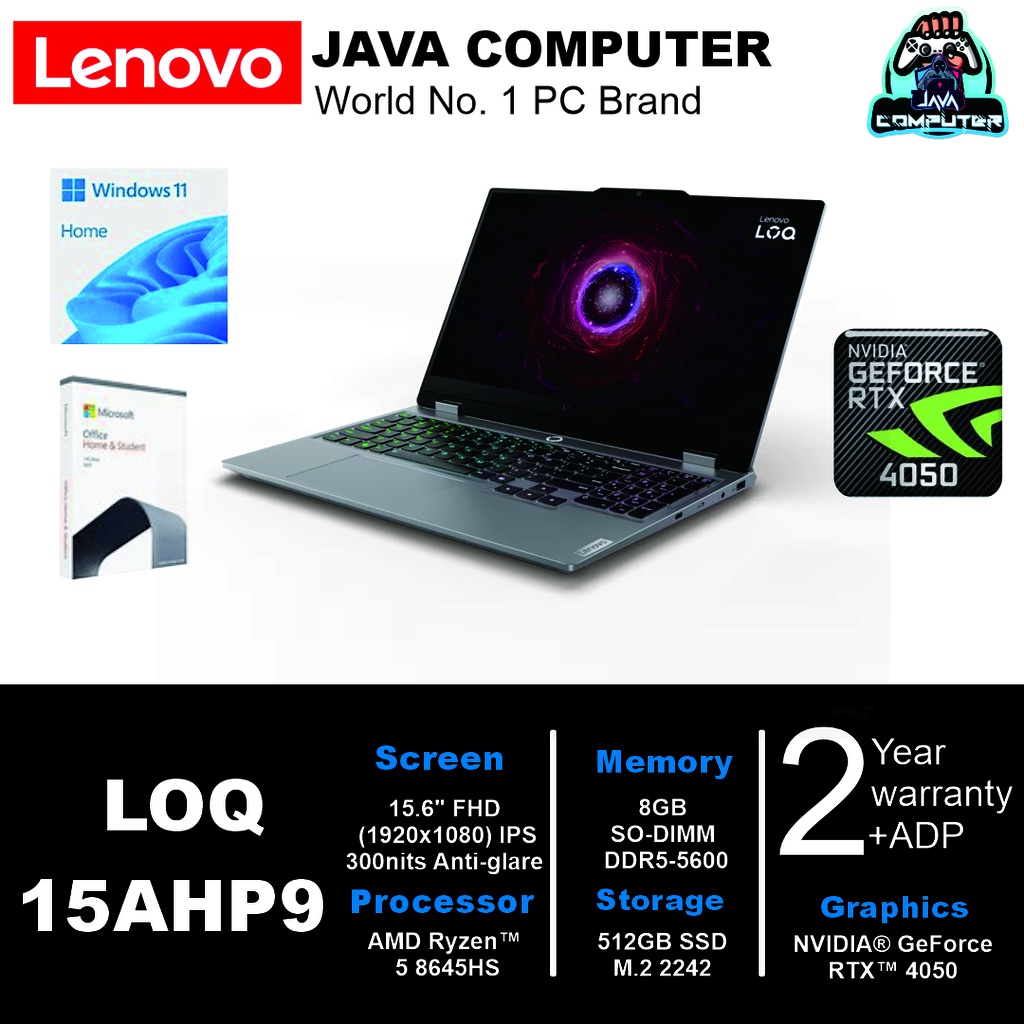 Lenovo LOQ 15AHP9-83DX0037ID R5-8645HS/8/512/RTX4050 6GB/W11+OHS 2021/15.6&quot; FHD/ Luna Grey/2Y