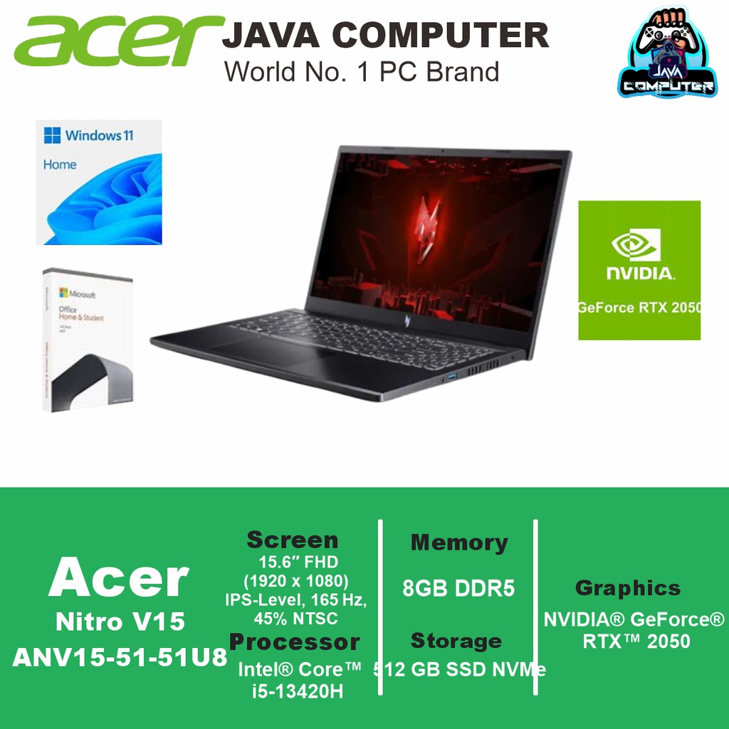 Acer Nitro V15 ANV15-51-51U8 i5-13420H/8GB/512GB SSD/RTX2050 4GB/W11+OHS/15.6&quot; FHD/Obsidian Black (BAG)