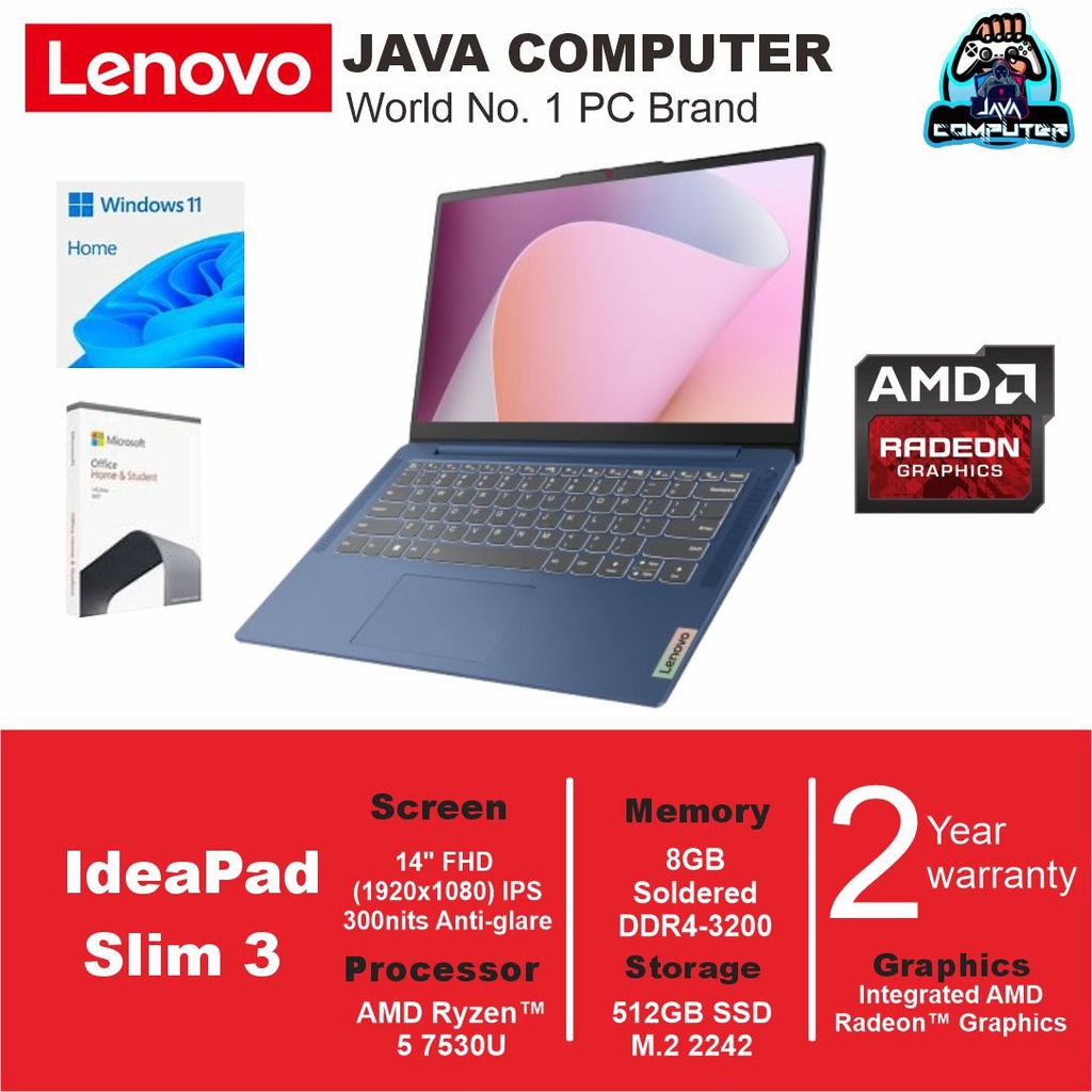 Lenovo IdeaPad Slim 3 14ABR8 82XL007CID R5-7530U/8GB/512GB SSD/W11+OHS/14.0&quot; FHD/Abyss Blue (BAG)