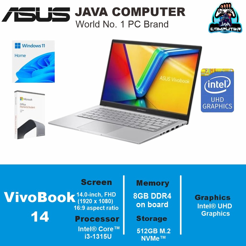 Asus Vivobook 14 A1404VA-VIPS352M i3-1315U/8GB/512GB SSD/Win11 +OHS+O365/14.0″ FHD/Transparent Silver (BAG)