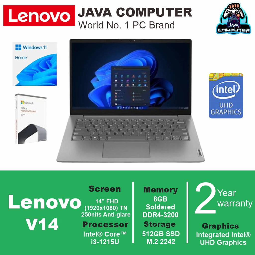 Lenovo V14 G3 IAP 82TSA0H3ID Intel i3-1215U/8GB/512GB SSD/14.0&quot; FHD/DOS/Grey (BAG)