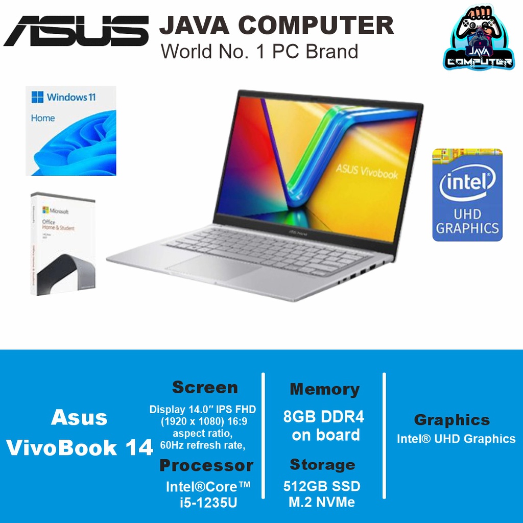 Asus Vivobook 14 A1404ZA-VIPS553M i5-1235U/8GB/512GB SSD/W11+OHS+O365/14.0&quot; FHD/Icelight Silver (BAG)