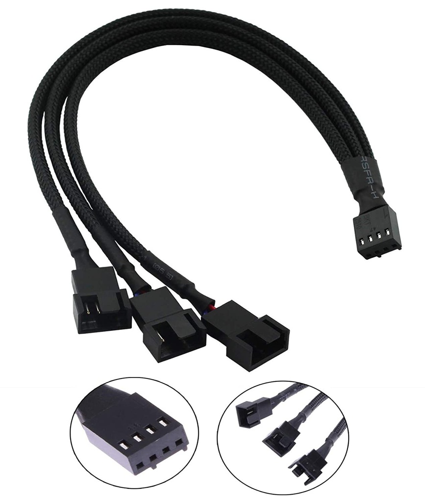 Cable Fan Hub Sleeve PWM 4 PIN 1 To 3 Splitter Extension SKU-1222