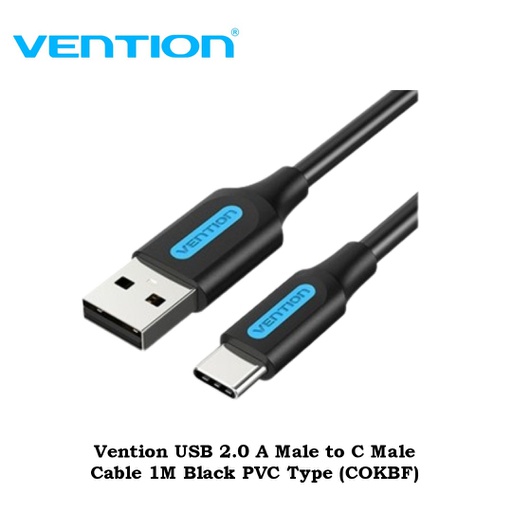 [CBL-0348] Vention Kabel Charger USB to Type C Male Cable 1M Black PVC Type 2.0 (COKBF)