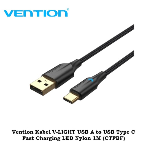 [CBL-0363] Vention Kabel V-LIGHT USB A to Type C Fast Charging LED Nylon 1M (CTFBF)