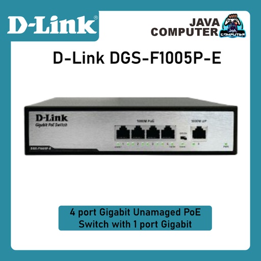 [NET-0483] D-Link DGS-F1005P-E 4 port Gigabit Unamaged PoE Switch with 1 port Gigabit