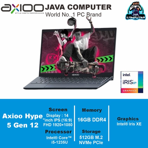 [LAPTOP-0904] Axioo Mybook Hype 5 Gen 12 i5-1235U/16GB/512GB SSD/DOS/14.0&quot; FHD/Black (BAG)