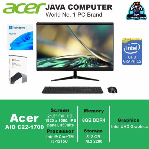 [AIO-0820] Acer Aspire AIO C22-1700 D20W4 i3-1215U/8GB/512GB SSD/21.5&quot; FHD/W11+OHS