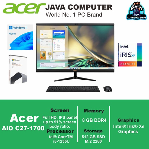 [AIO-0821] Acer Aspire AIO C27-1700 D21W2 i5-1235U/8GB/512GB SSD/27.0&quot; FHD/W11+OHS/Black