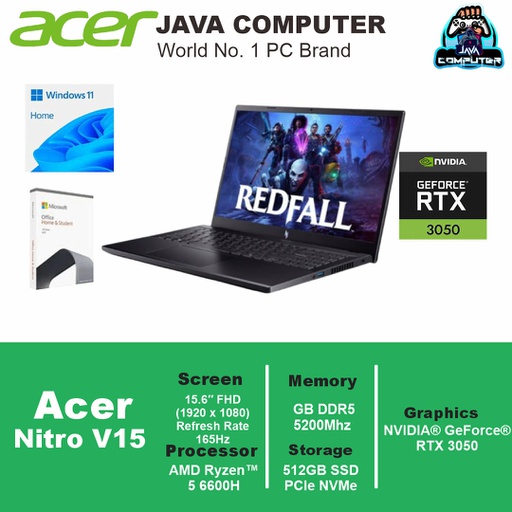 [LAPTOP-0907] Acer Nitro V15 ANV15-41-R99D R5-6600H/8GB/512GB SSD/RTX3050 6GB/W11+OHS/15.6&quot; FHD/Obsidian Black (BAG)