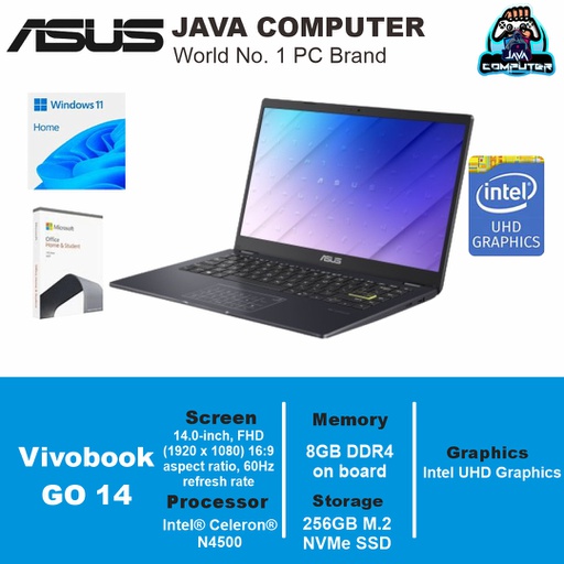 [LAPTOP-0908] Asus Vivobook Go 14 E410KA-FHD426 N4500/BGA/8GB/256GB SSD/Win 11 Home+OHS/14.0″ FHD/Peacock Blue (BAG)