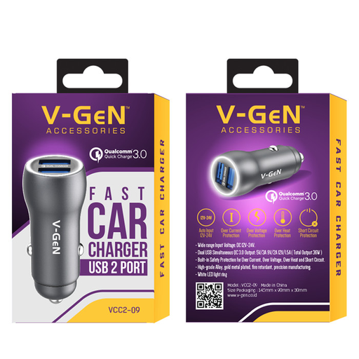 [CHGR-0001] V-Gen VCC2-09 Charger Car 2 Port Qualcomm Quick Charge 3.0