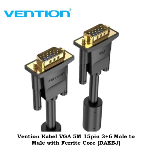 [CBL-0240] Vention Kabel VGA 5M 15pin 3+6 Male to Male with Ferrite Core (DAEBJ)